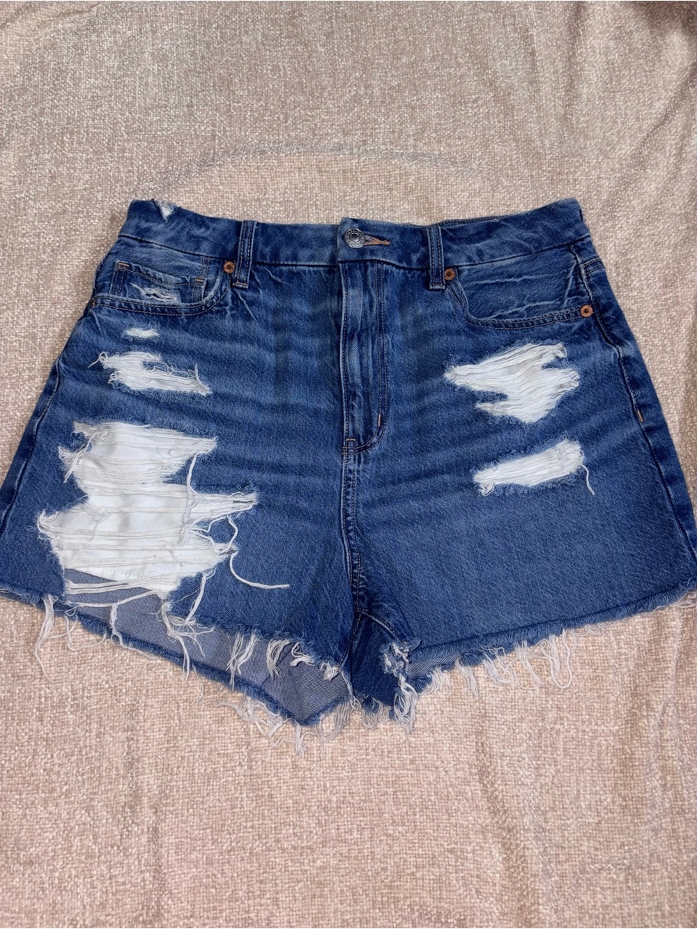 American Eagle Outfitters Dark Blue Distressed High-Rise Jean Shorts